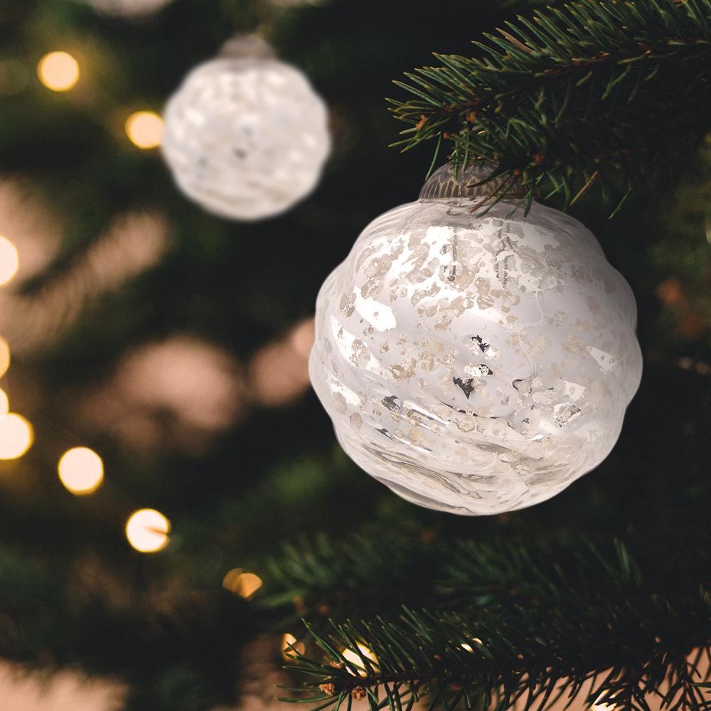 3-Inch Silver Solene Mercury Glass Swirled Ball Ornament Christmas Decoration