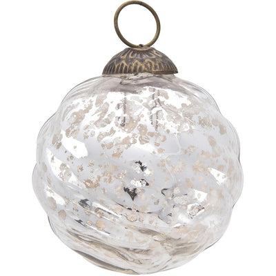 3-Inch Silver Solene Mercury Glass Swirled Ball Ornament Christmas Decoration