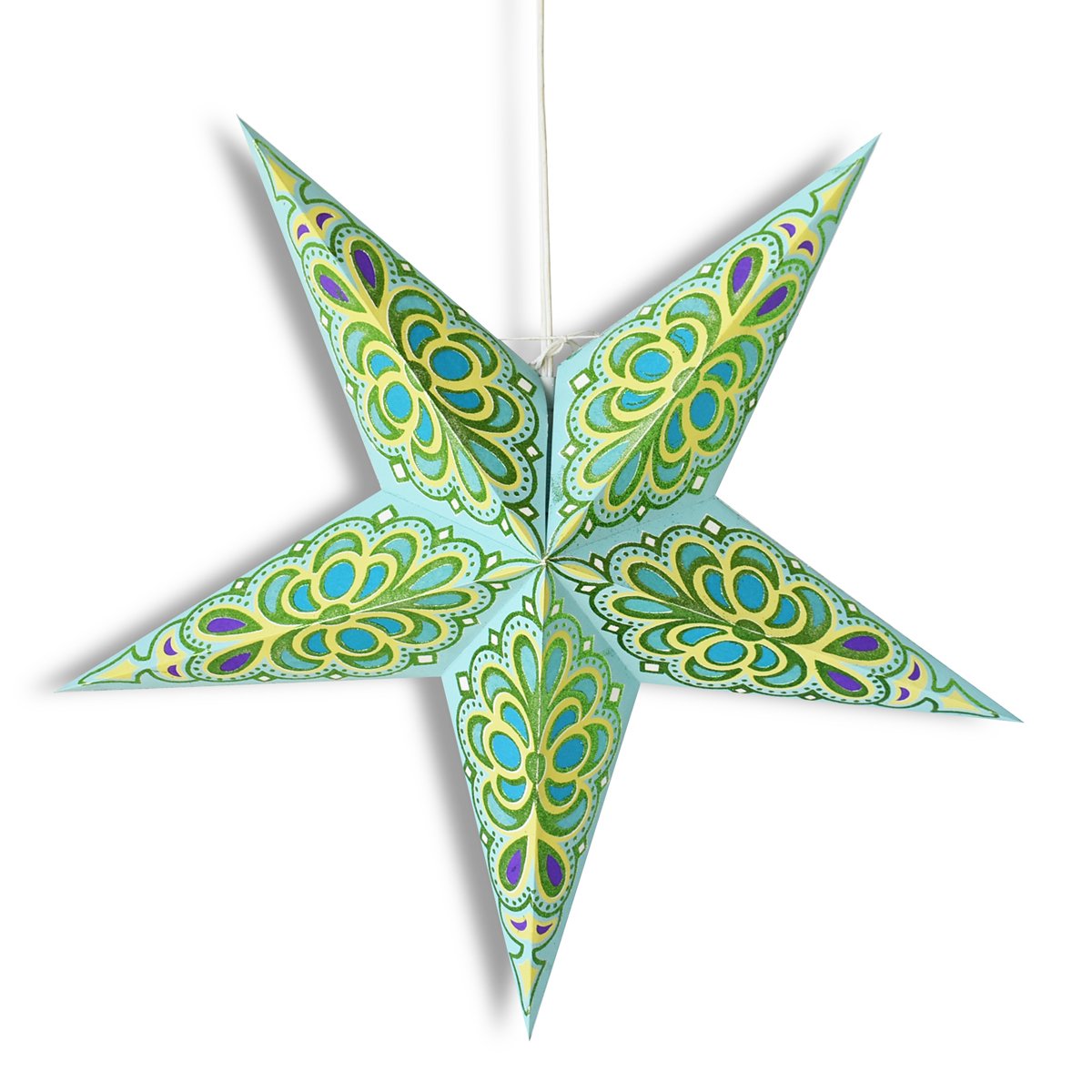 24" Green / Turquoise Merry Gold Glitter Paper Star Lantern, Chinese Hanging Wedding & Party Decoration - AsianImportStore.com - B2B Wholesale Lighting and Decor