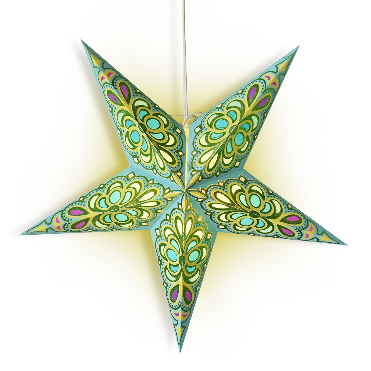 24" Green / Turquoise Merry Gold Glitter Paper Star Lantern, Chinese Hanging Wedding & Party Decoration - AsianImportStore.com - B2B Wholesale Lighting and Decor