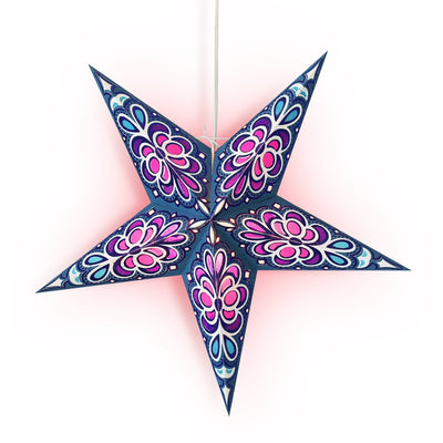 24" Blue Merry Gold Glitter Paper Star Lantern, Hanging Wedding & Party Decoration - AsianImportStore.com - B2B Wholesale Lighting and Decor