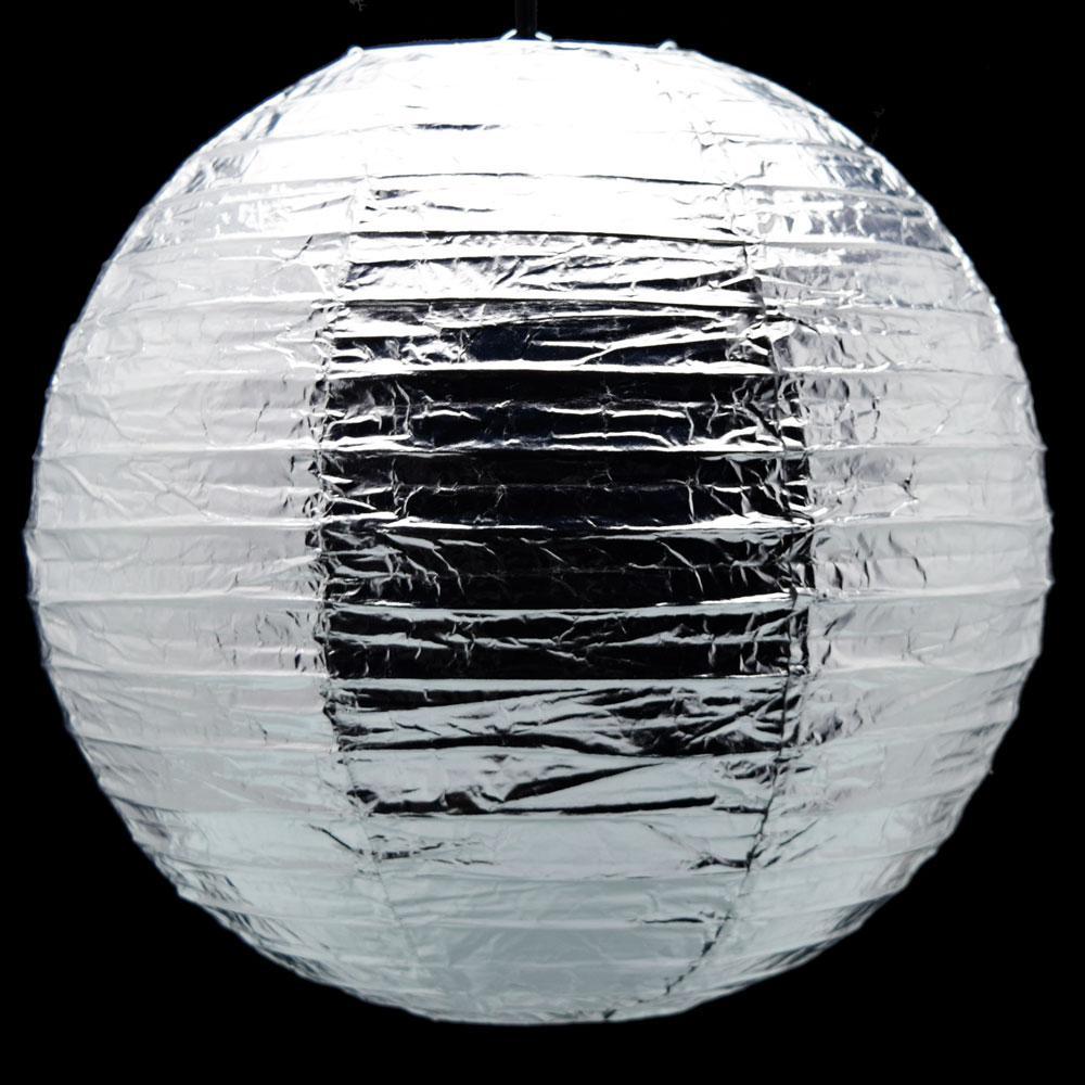 (Discontinued) (100 PACK) 16" Silver Metallic Foil Paper Lantern, Even Ribbing, Hanging Chinese Hanging Wedding & Party Decoration