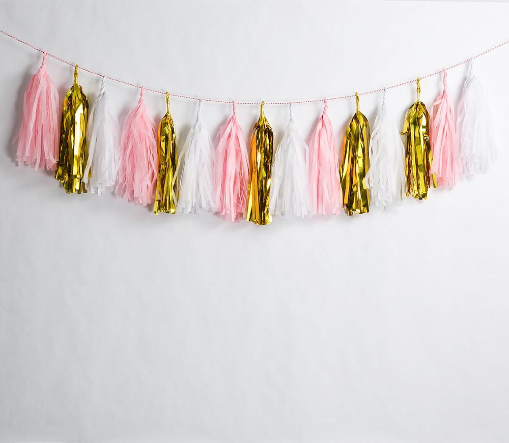 BLOWOUT (105 PACK) Metallic Pink / Gold Tissue Paper Tassel Garland Kit