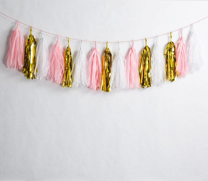 BLOWOUT (105 PACK) Metallic Pink / Gold Tissue Paper Tassel Garland Kit