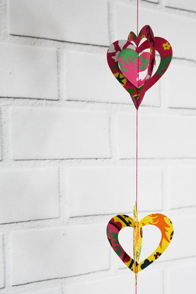 (Discontinued) (20 PACK) Multi-Patterned 3D Spinning Heart Hanging Vertical Garland (3.3 Feet)