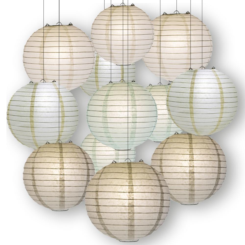 Neutral Color Party Pack Parallel Ribbed Paper Lantern Combo Set (12 pc Set) - AsianImportStore.com - B2B Wholesale Lighting and Decor