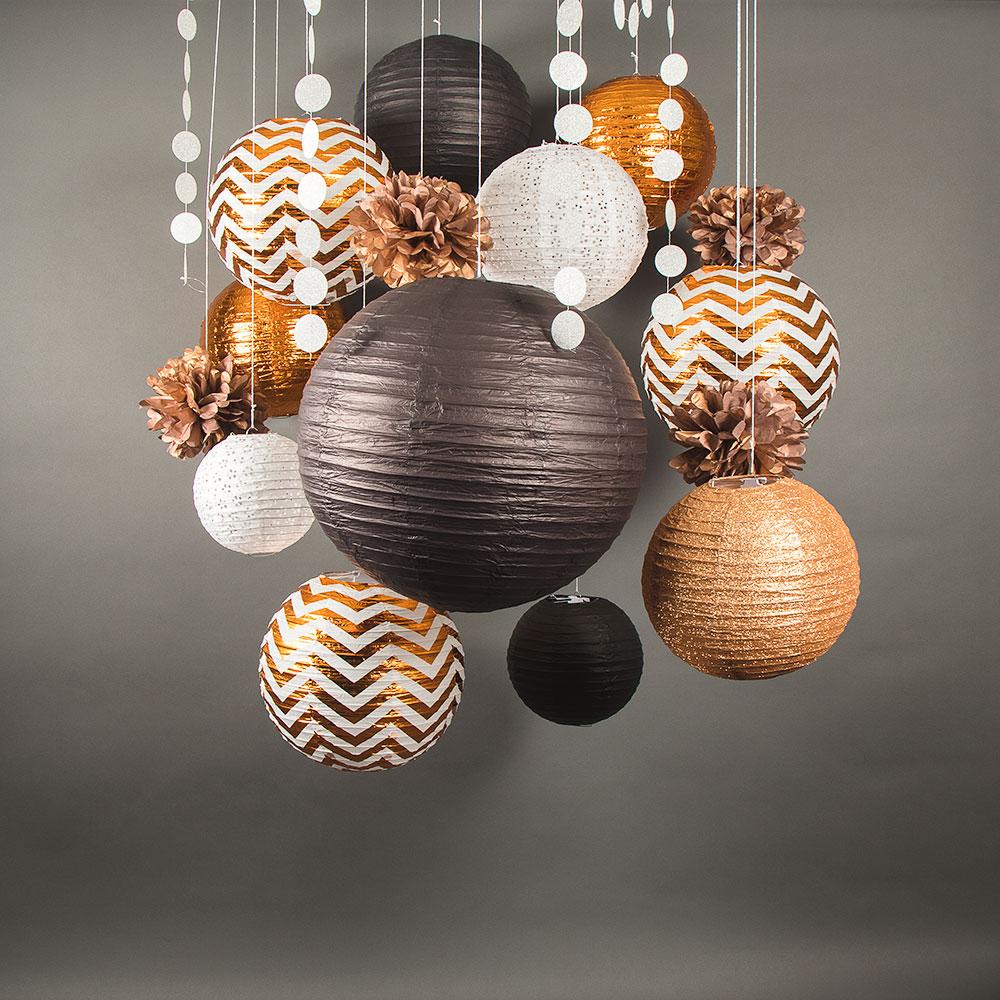  14-pc Copper / Black New Year's Eve Celebration Party Pack Paper Lantern Combo Set - AsianImportStore.com - B2B Wholesale Lighting and Decor