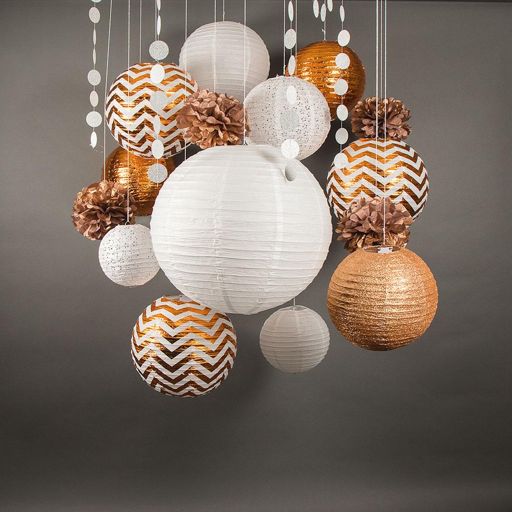  14-pc Copper / White New Year's Eve Celebration Party Pack Paper Lantern Combo Set - AsianImportStore.com - B2B Wholesale Lighting and Decor