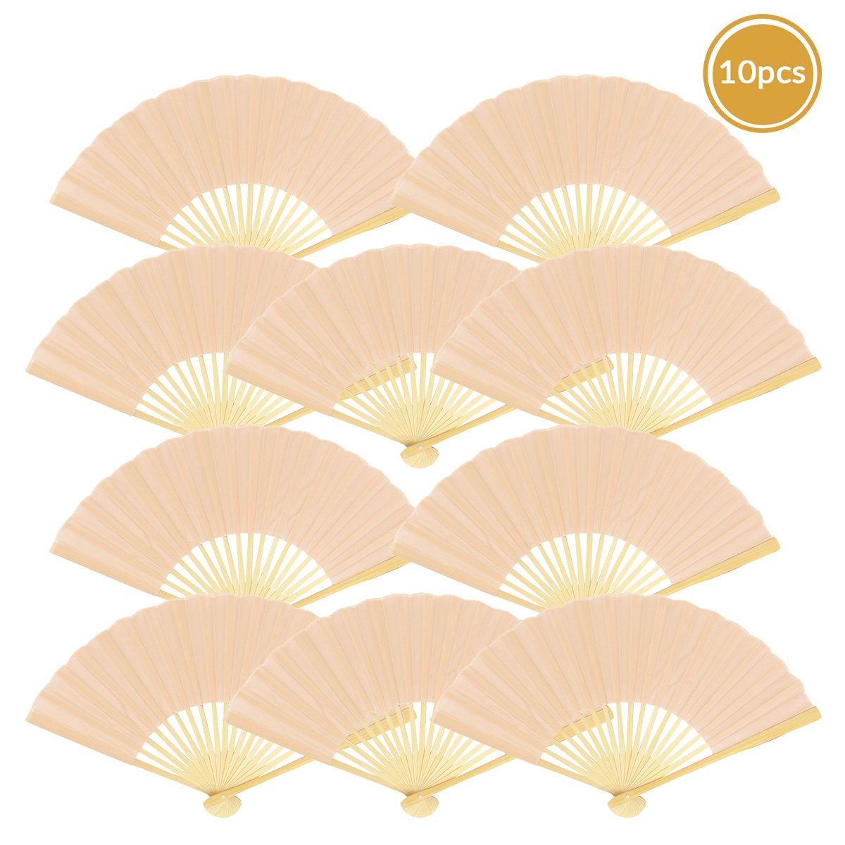9" Nude Silk Hand Fans for Weddings (10 Pack) - AsianImportStore.com - B2B Wholesale Lighting and Decor