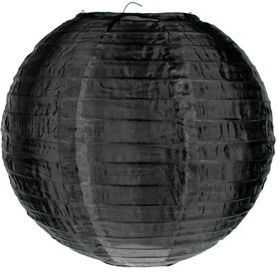 24" Black Shimmering Nylon Lantern, Even Ribbing, Durable, Hanging - AsianImportStore.com - B2B Wholesale Lighting & Décor since 2002.