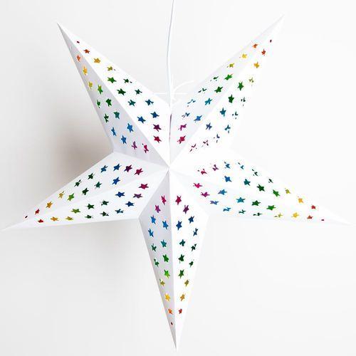 3-PACK + Cord | Glossy White and Rainbow Stars 24" Illuminated Paper Star Lanterns and Lamp Cord Hanging Decorations - AsianImportStore.com - B2B Wholesale Lighting and Decor