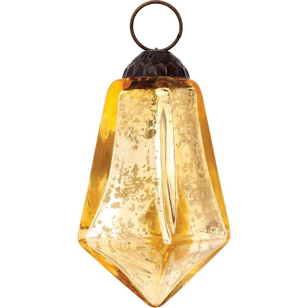 Mercury Glass Small Ornaments (3-Inch, Kayla Design, Square Diamond Shape, Gold, Single)