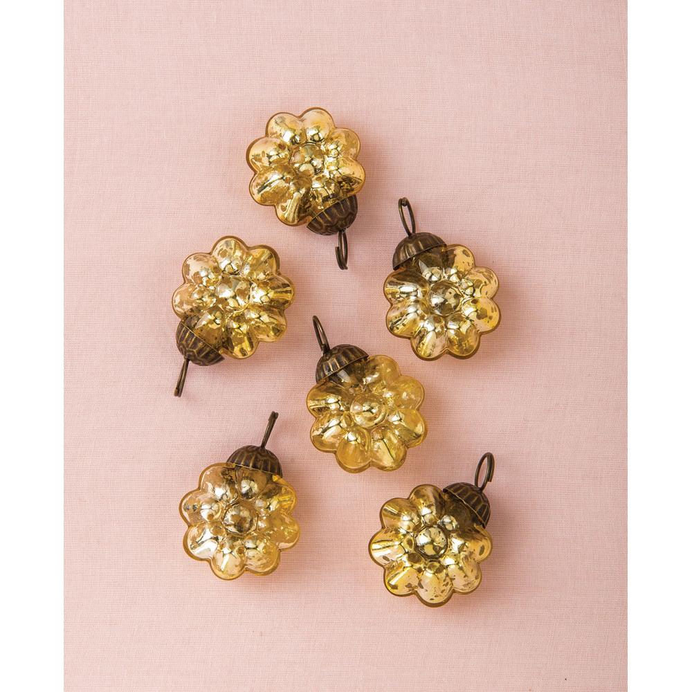 6 Pack | Mini Mercury Glass Ornaments (Celine Design, 2-Inch, Gold) - Vintage-Style Decoration