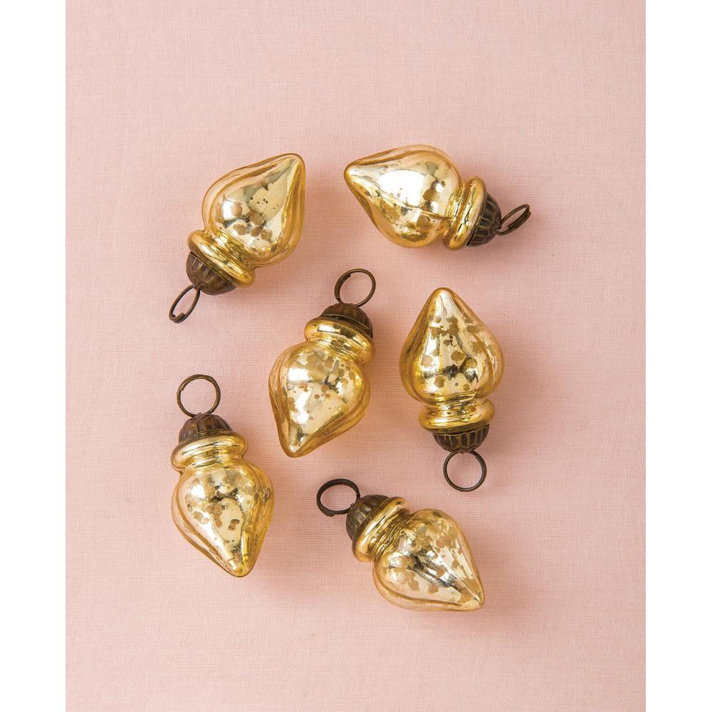 6 Pack | Mini Mercury Glass Ornaments (Blanche Design, 1.75-inch, Gold) - Vintage-Style Decoration