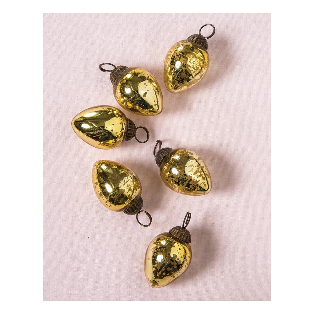 6 Pack | Mini Mercury Glass Ornaments (Raine Design, 1.75-inch, Gold) - Vintage-Style Decorations