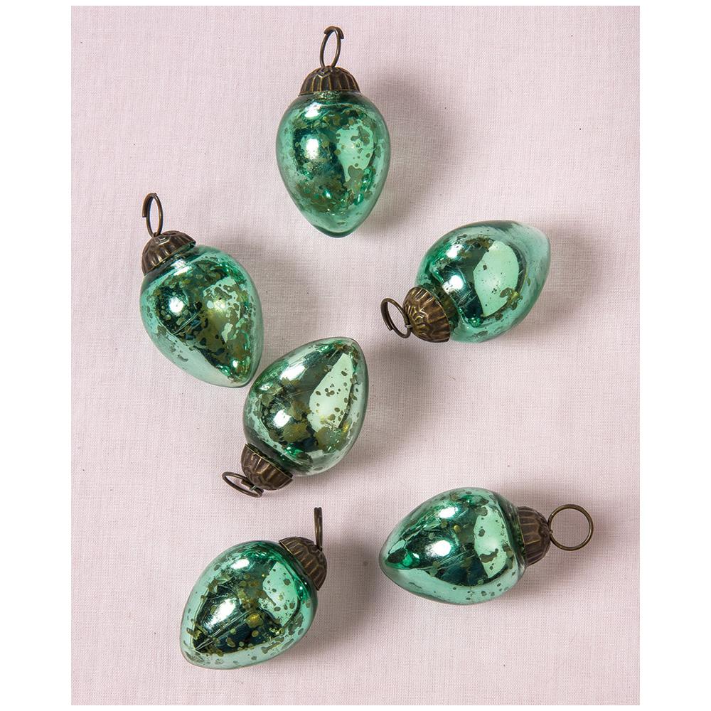 6 Pack | Mini Mercury Glass Ornaments (Raine Design, 1.75-inch, Vintage Green) - Vintage-Style Decorations