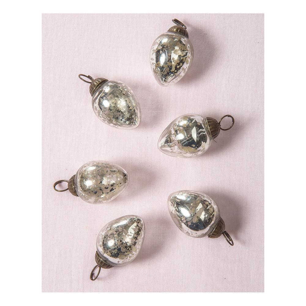 6 Pack | Mini Mercury Glass Ornaments (Raine Design, 1.75-inch, Silver) - Vintage-Style Decorations