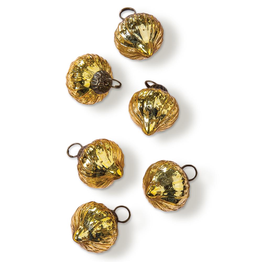 6 Pack | Mercury Glass Mini Ornaments (1.5-inch, Gold, Tania Design) - Great Gift Idea, Vintage-Style Decorations for Christmas and Home Decor