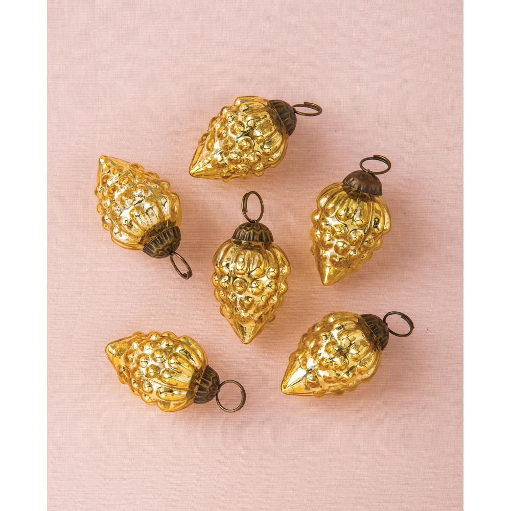 6 Pack | Mini Mercury Glass Ornaments (Diana Design, 1.75-inch, Gold ) - Vintage-Style Decoration