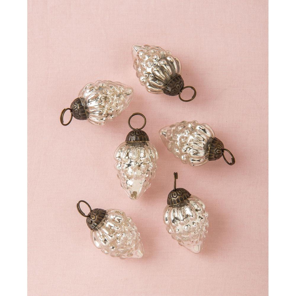 6 Pack | Mini Mercury Glass Ornaments (Diana Design, 1-Inch, Silver) - Vintage-Style Decoration - AsianImportStore.com - B2B Wholesale Lighting & Décor since 2002.