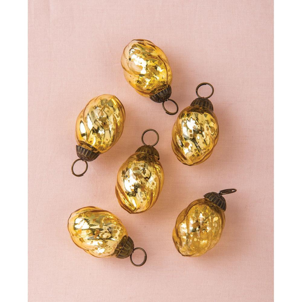 6 Pack | Mercury Glass Mini Ornaments (1.75-inch, Gold, Lois Design) - Great Gift Idea, Vintage-Style Decorations for Christmas and Home Decor