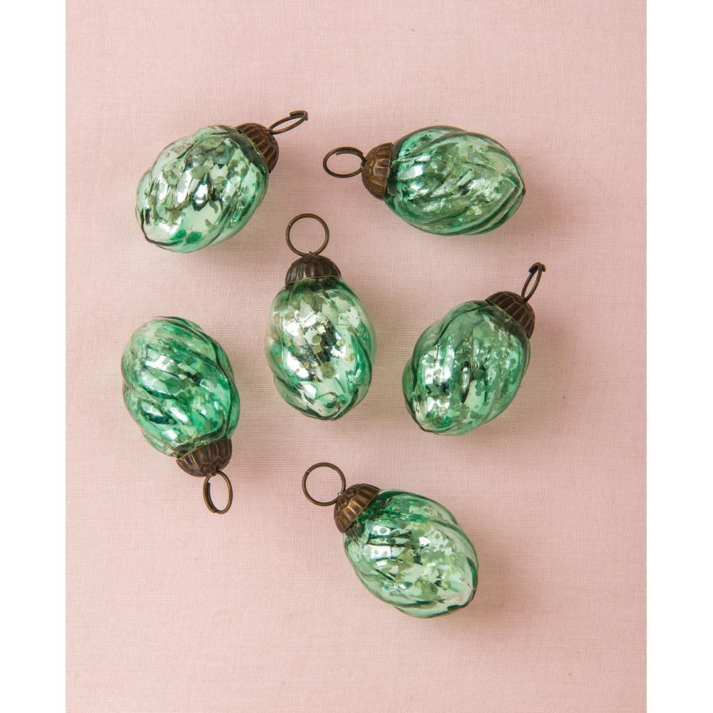 6 Pack | Mercury Glass Mini Ornaments (1.75-inch, Vintage Green, Lois Design) - Great Gift Idea, Vintage-Style Decorations for Christmas, Special Occasions, Home Decor and Parties