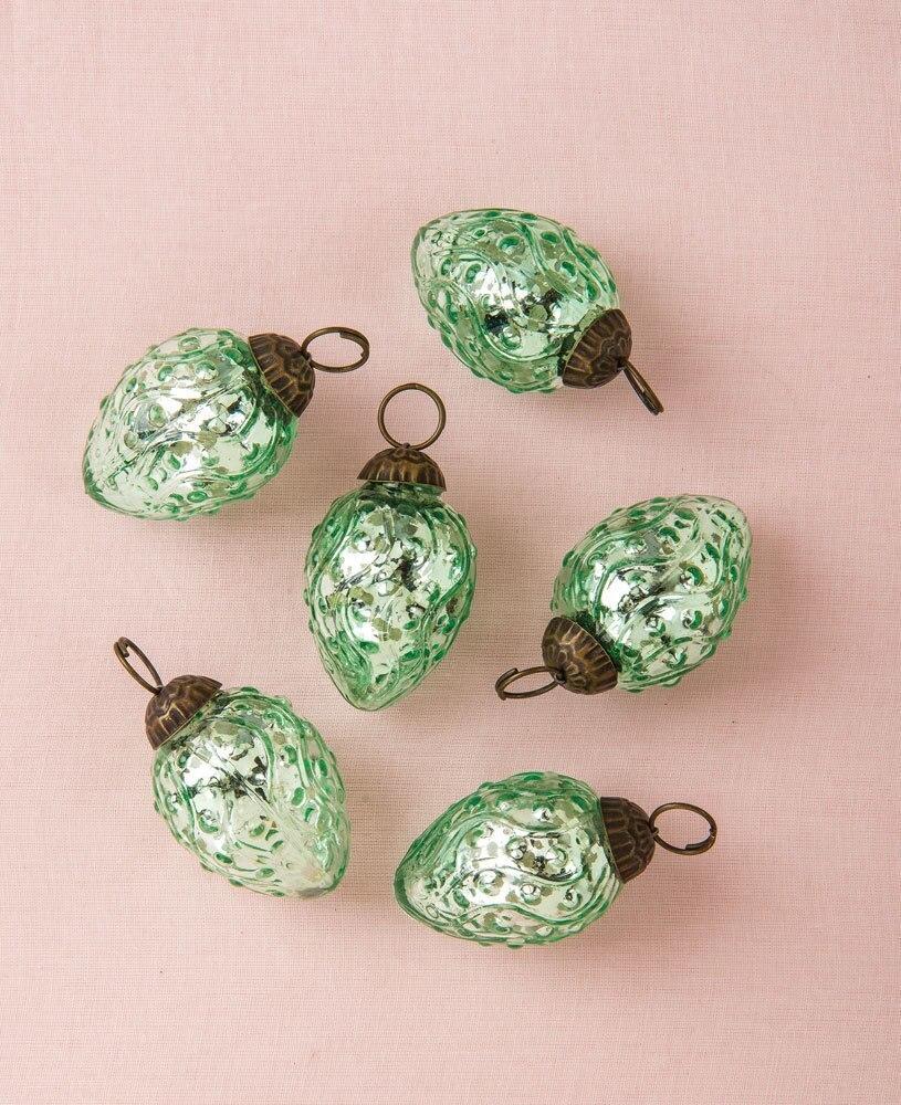 6 Pack | Mercury Glass Mini Ornaments (1.75-inch, Vintage Green, Marie) - Great Gift Idea, Vintage-Style Decorations for Christmas, Special Occasions, Home Decor and Parties