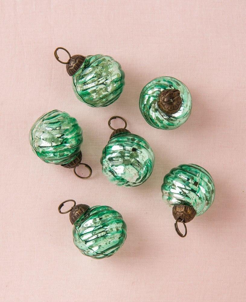 6 Pack | Mini Mercury Glass Ball Ornaments (1.5-inch, Vintage Green, Swirl Motif, Solene Design) - Great Gift Idea, Vintage-Style Decorations for Christmas, Special Occasions, Home Decor and Parties