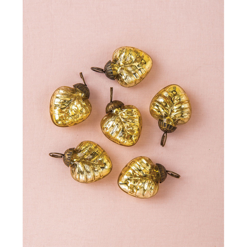 BLOWOUT (60 PACK) Mercury Glass Mini Heart Ornaments (1.25-Inch, Gold, Hetty Design) - Great Gift Idea, Vintage-Style Decorations for Christmas, Special Occasions, Home Decor and Parties