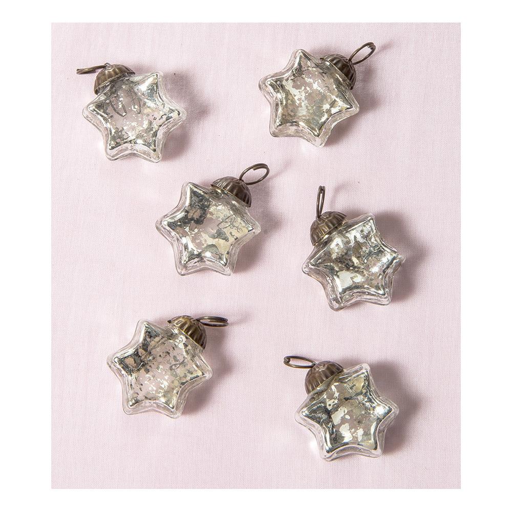 6 Pack | Mini Mercury Glass Star Ornaments (1 to 1.5-Inch, Silver, Imogen Design) - Great Gift Idea, Vintage-Style Decorations for Christmas and Home Decor - AsianImportStore.com - B2B Wholesale Lighting & Décor since 2002.