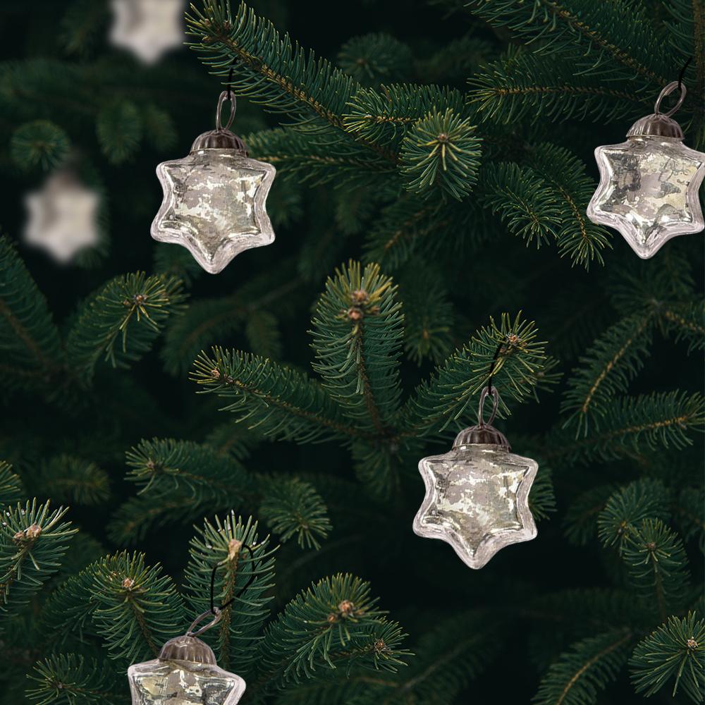 6 Pack | Mini Mercury Glass Star Ornaments (1 to 1.5-Inch, Silver, Imogen Design) - Great Gift Idea, Vintage-Style Decorations for Christmas and Home Decor - AsianImportStore.com - B2B Wholesale Lighting & Décor since 2002.