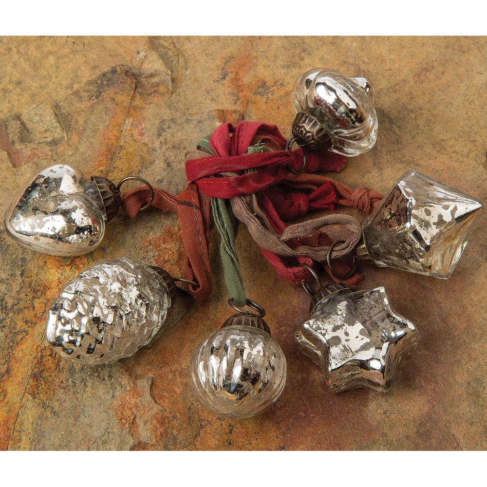 6 Pack | Mercury Glass Mini Ornaments (Assorted Designs, 1 to 1.5-inch, Silver) - Great Gift Idea, Vintage-Style Decorations for Christmas - AsianImportStore.com - B2B Wholesale Lighting & Decor since 2002