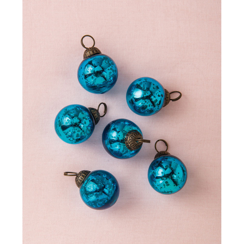 6 Pack | 1.5-Inch Turquoise Blue Ava Mini Mercury Handcrafted Glass Balls Ornaments Christmas Tree Decoration