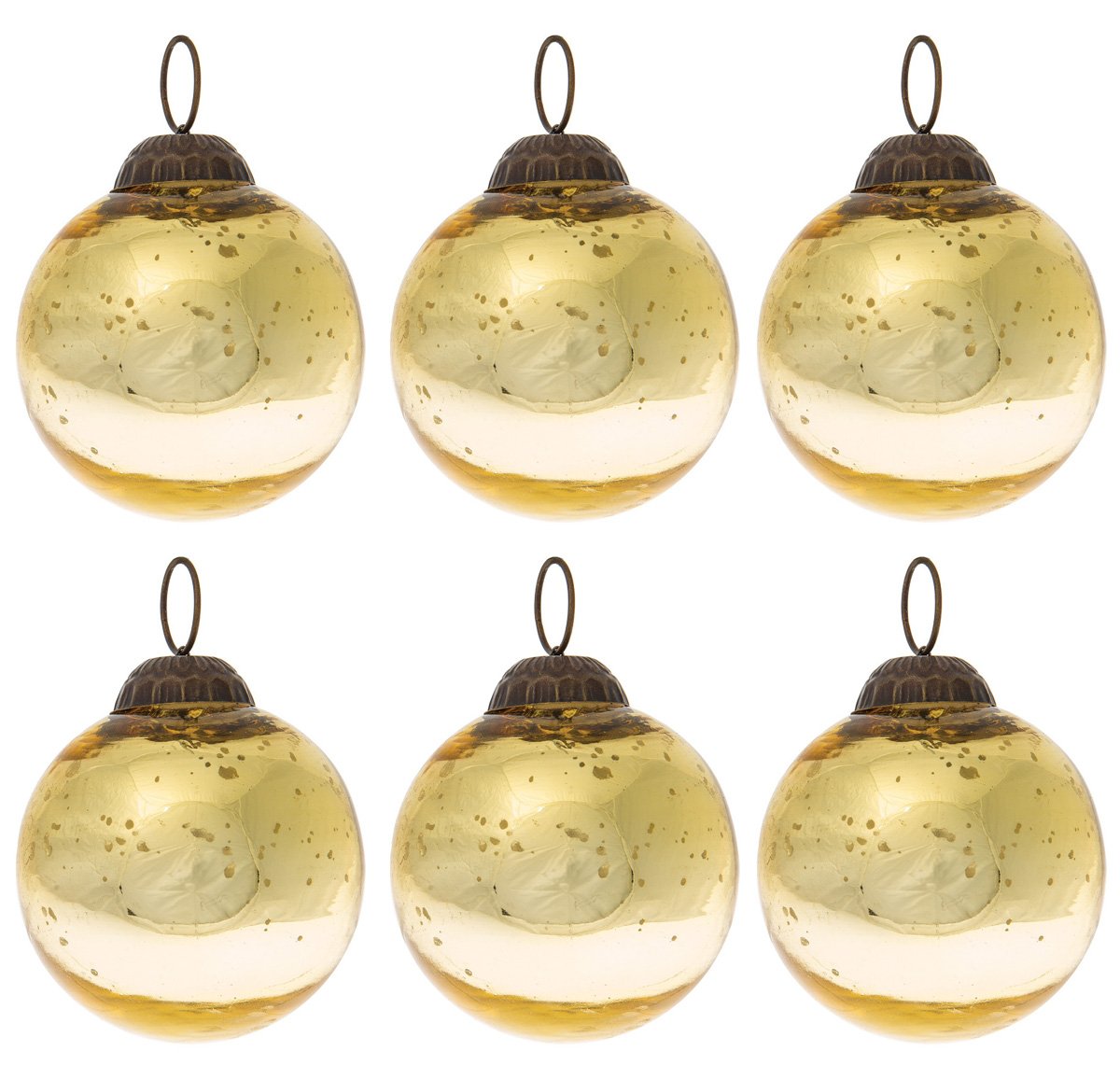 6 Pack | Small Mercury Glass Ball Ornaments (2.5-inch, Gold, Ava) - Great Gift Idea, Vintage-Style Decorations for Christmas & Special Occasions