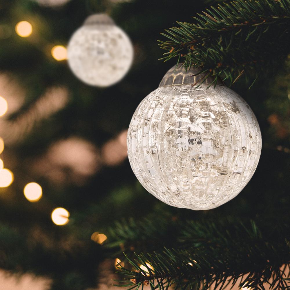 6 Pack | Large Mercury Glass Ball Ornaments (3-Inch, Silver, Mona Design) - Great Gift Idea, Vintage-Style Decorations for Christmas, Special Occasions, Home Decor and Parties - AsianImportStore.com - B2B Wholesale Lighting & Décor since 2002.