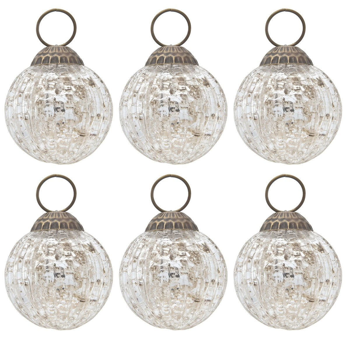 6 Pack | Mercury Glass Ball Ornaments (2-Inch, Silver, Mona Design) - Great Gift Idea, Vintage-Style Decorations for Christmas, Special Occasions, Home Decor and Parties