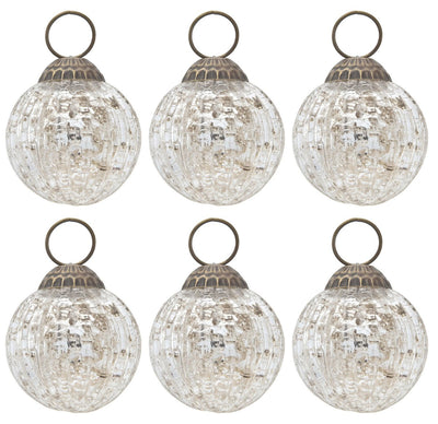 6 Pack | Mercury Glass Ball Ornaments (2-Inch, Silver, Mona Design) - Great Gift Idea, Vintage-Style Decorations for Christmas, Special Occasions, Home Decor and Parties