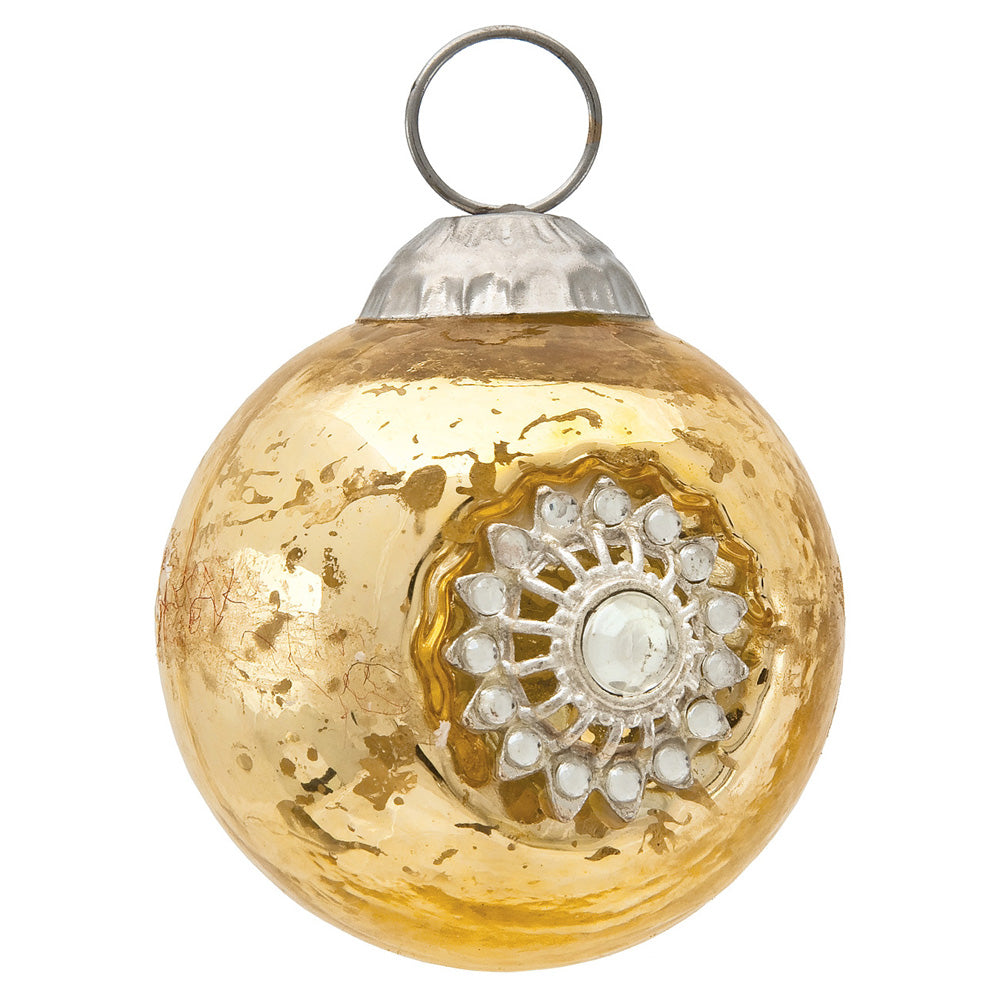 BLOWOUT (20 PACK) Mercury Glass Ornaments (2.25-Inch, Audrey Bejeweled Design, Gold, Single)