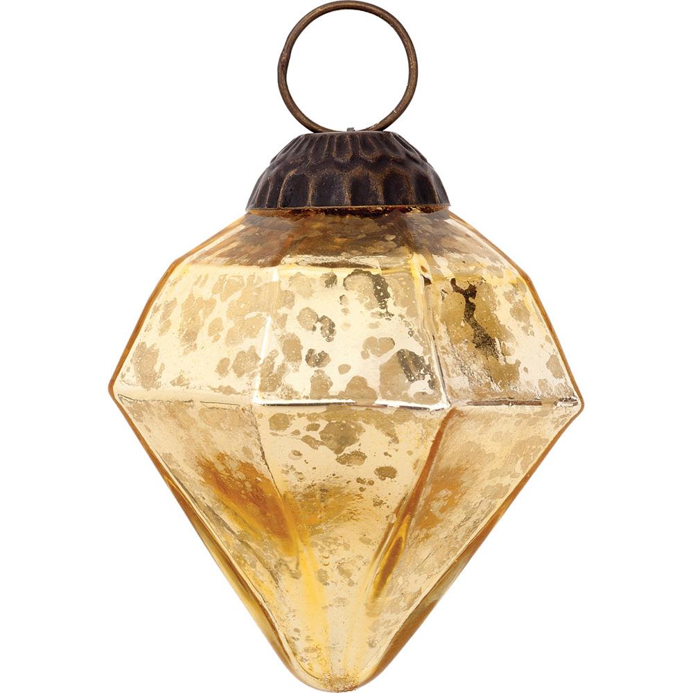 Mercury Glass Small Ornaments (3-inch, Gold, Elizabeth Design, Single)