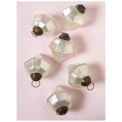 6 Pack | Mercury Glass Small Ornaments (2.25-inch, Pearl White, Elizabeth Design) - Great Gift Idea, Vintage-Style Decorations for Christmas, Special Occasions, Home Decor and Parties - AsianImportStore.com - B2B Wholesale Lighting & Décor since 2002.