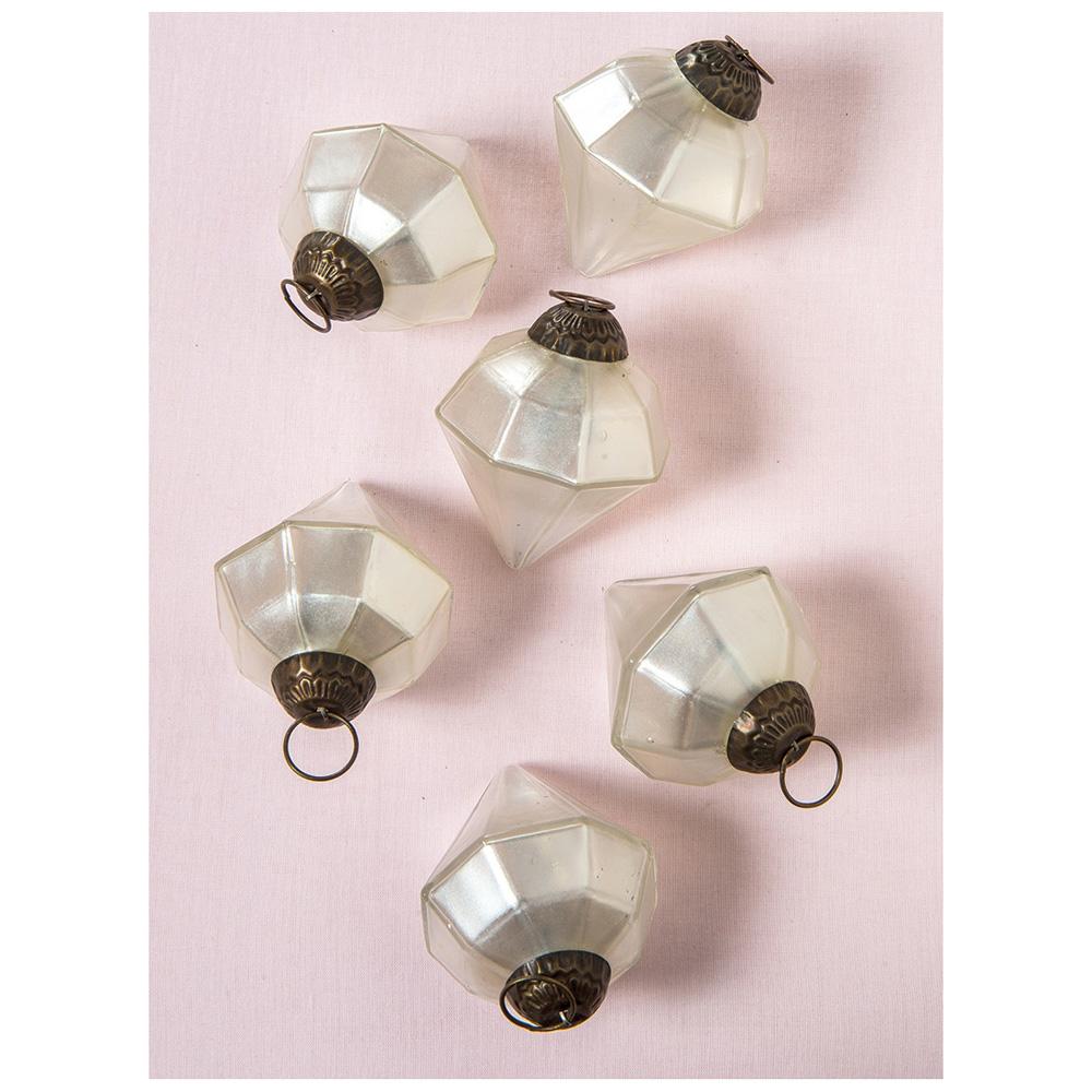 6 Pack | Mercury Glass Small Ornaments (3-inch, Pearl White, Elizabeth Design) - Great Gift Idea, Vintage-Style Decorations for Christmas, Special Occasions, Home Decor and Parties