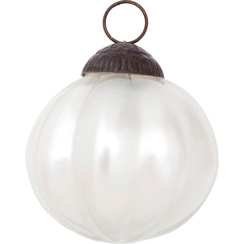 Large Mercury Glass Ornament (3-Inch, Pearl White, Posey Ball Design, Single)