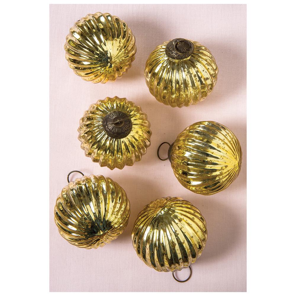 6 Pack | Large Mercury Glass Ball Ornaments (3-Inch, Gold, Mona Design) - Great Gift Idea, Vintage-Style Decorations for Christmas and Home Decor