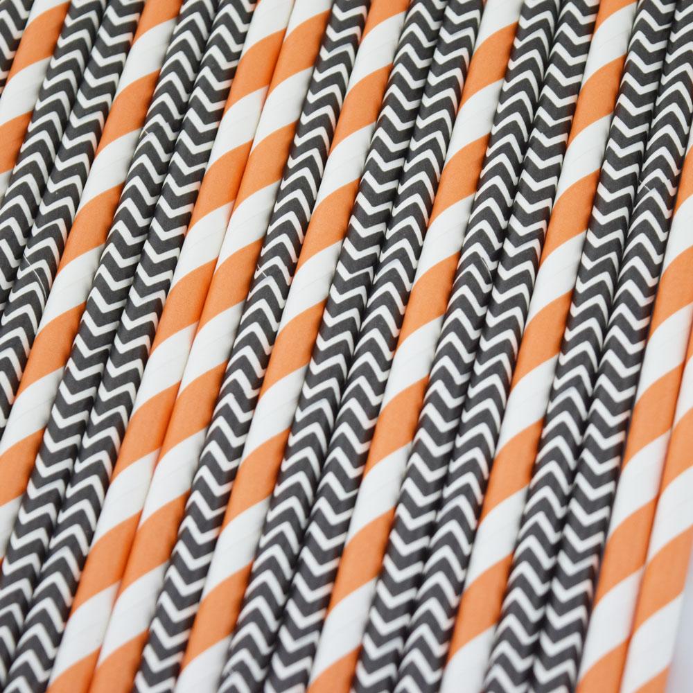  Orange and Black Patterned Halloween Party Paper Straws for Drinks (24 PACK) - AsianImportStore.com - B2B Wholesale Lighting and Decor