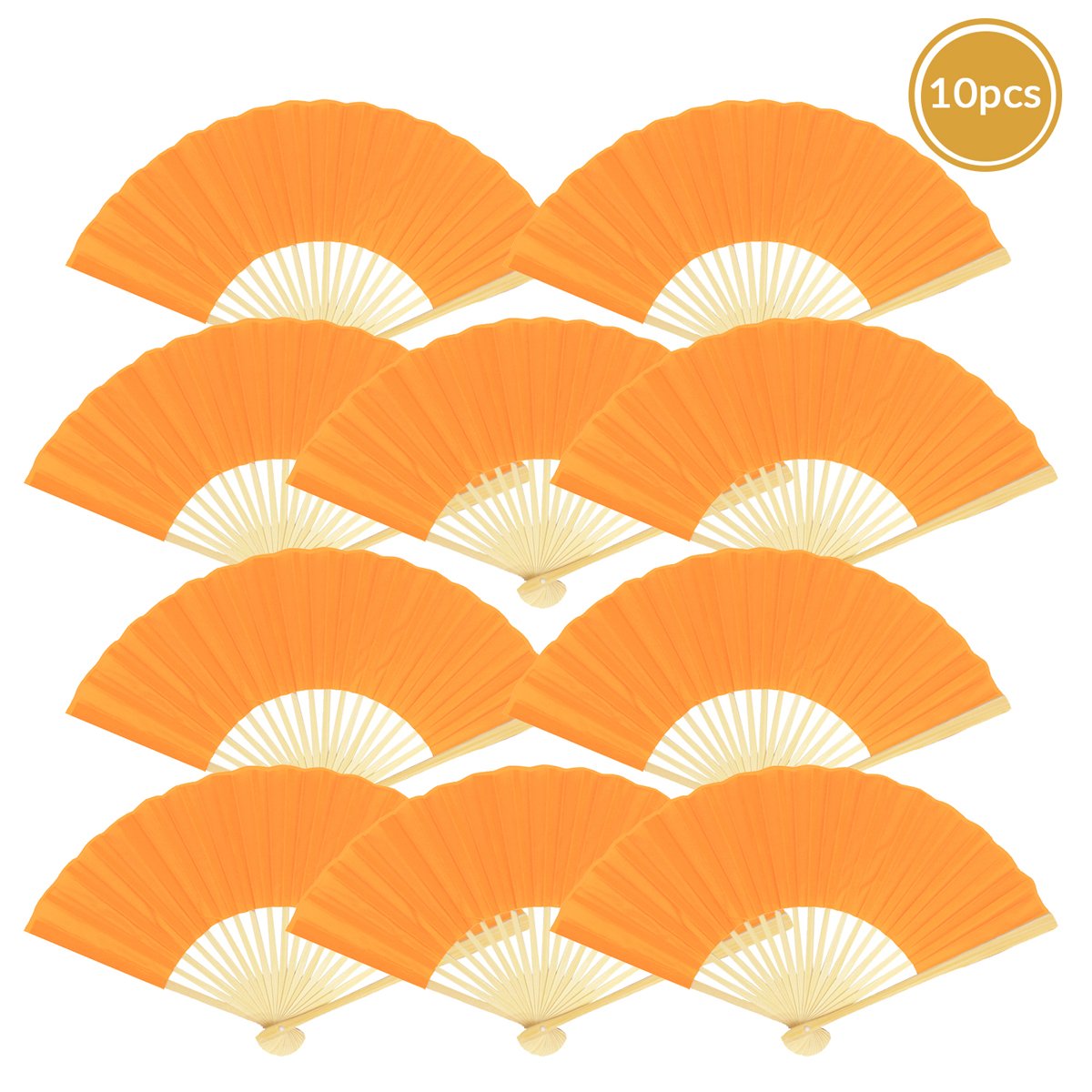 9" Orange Silk Hand Fans for Weddings (10 Pack) - AsianImportStore.com - B2B Wholesale Lighting and Decor