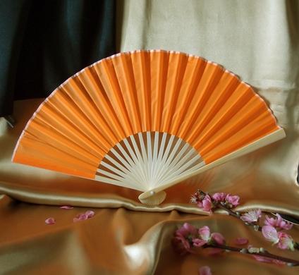 BULK PACK (50) 9" Orange Silk Hand Fans for Weddings - AsianImportStore.com - B2B Wholesale Lighting and Decor