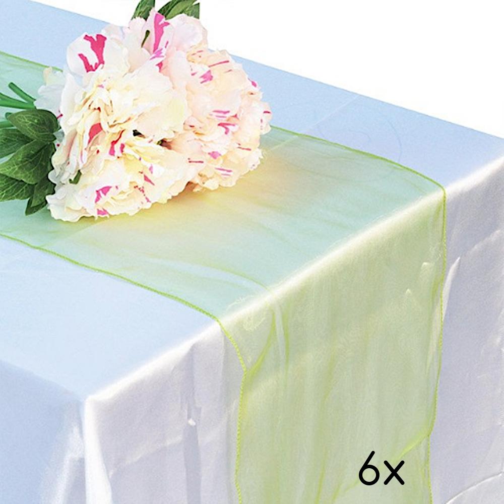 6 Pack Light Lime Organza Table Runner - 12"x108" - AsianImportStore.com - B2B Wholesale Lighting and Decor
