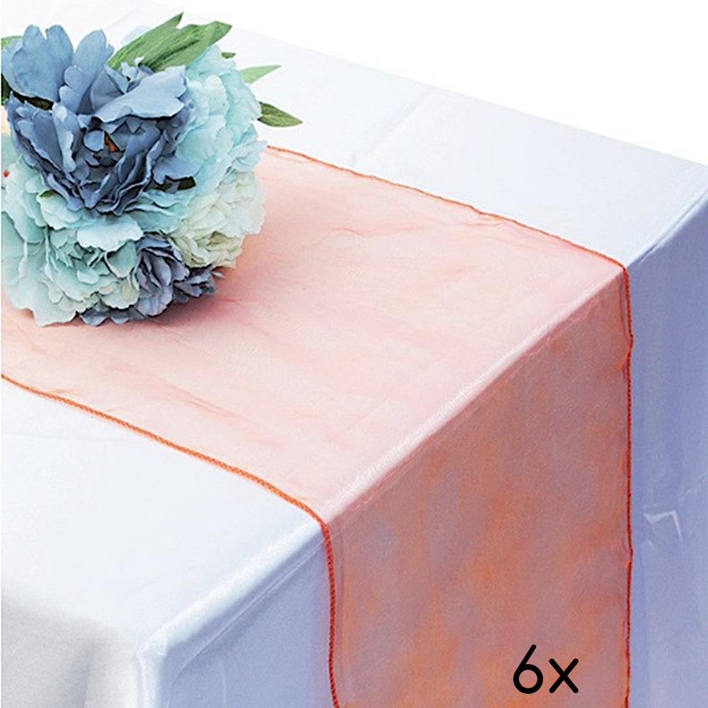 6 Pack Orange Organza Table Runner - 12"x108" - AsianImportStore.com - B2B Wholesale Lighting and Decor