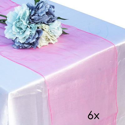 6 Pack Pink Organza Table Runner - 12"x108" - AsianImportStore.com - B2B Wholesale Lighting and Decor