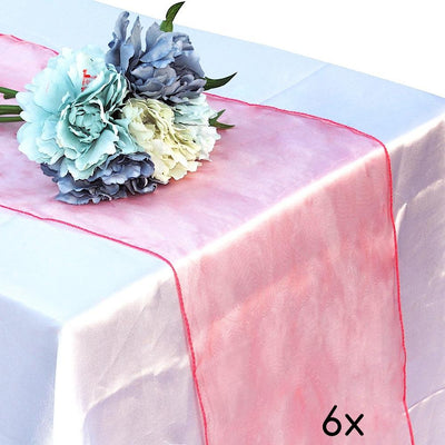 6 Pack Red Organza Table Runner - 12"x108" - AsianImportStore.com - B2B Wholesale Lighting and Decor